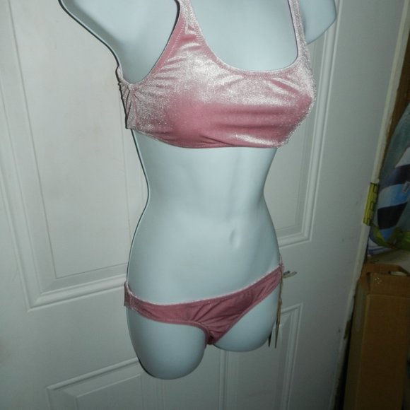 Cabana Del Sol Women's Sexy Swimsuit Velvet Sporty Crop Bikini Bathing Suit Rose - Picture 4 of 14